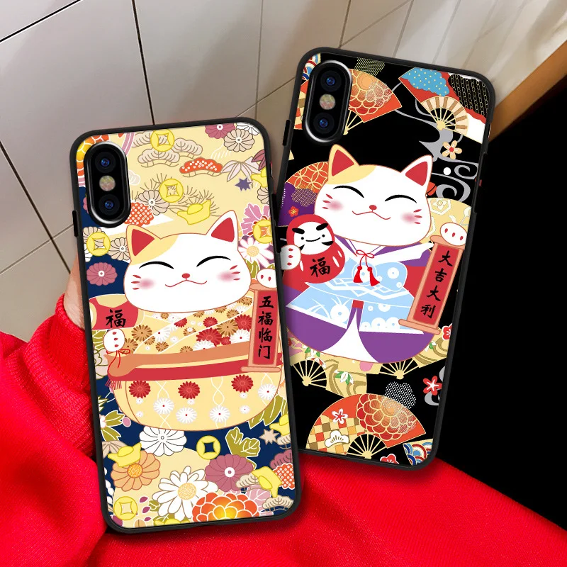 Милый чехол для телефона с изображением аниме good luck cat iPhone X XR XS Max силиконовый 7 8 6s