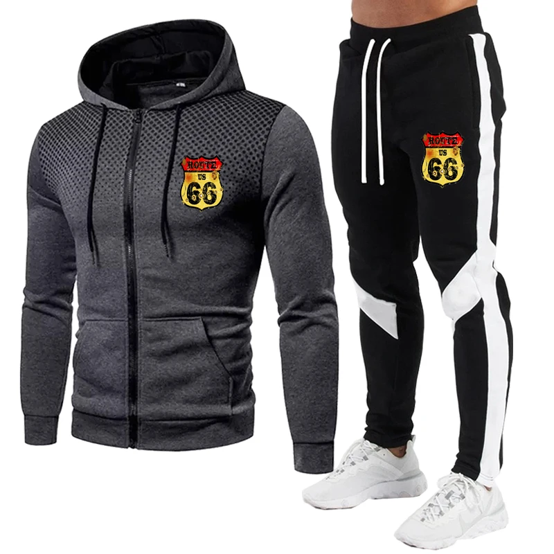 

Men Gradient Zip Cardigan Suit Tracksuits Spring Autumn Hoodie Jogging Trousers Fitness Casual Clothing Sportswear Set Plus Size