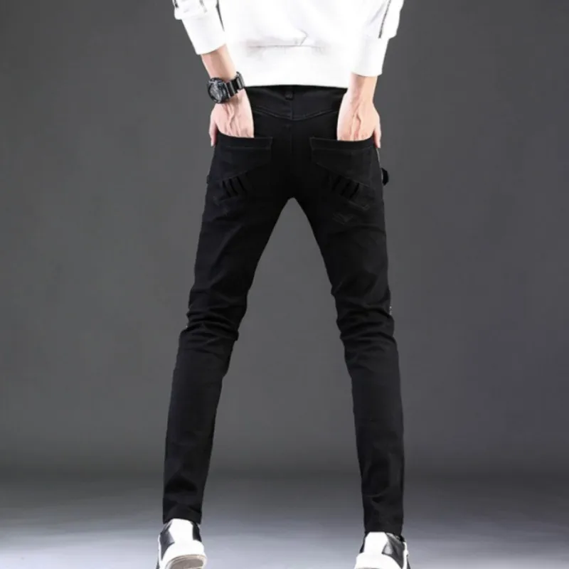 

Autumn Men Slim Casual Trousers Fashion 2021 Zipper White Skinny Pencil Pants High Street Summer New Stretch Biker Pants Male