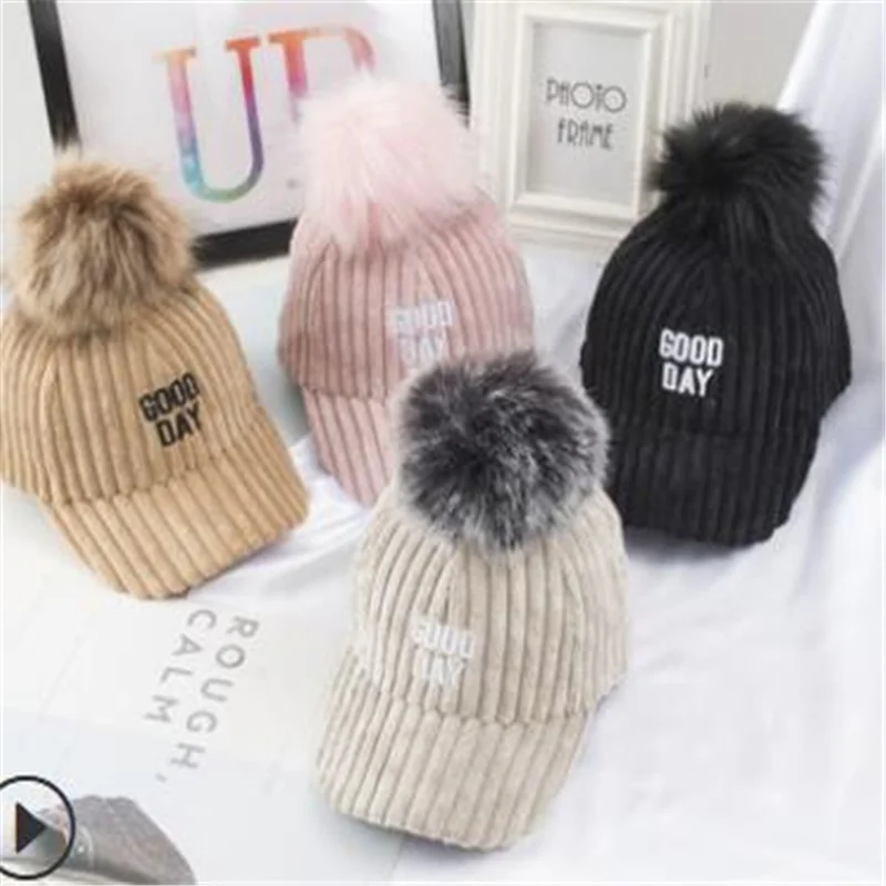 

4 Colors Fashion Kids Girls Boys Baseball Caps Letter Embroidery Corduroy Trucker Hat Toddler Baseball Caps Lightweight Hat Pom