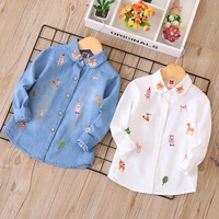 8 10 years girl embroidery cartoon white blue blouse school uniform tops spring autumn sweet kids girls outfit