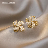 shangzhihua 2021 new rotatable gold windmill earrings for women korean trend fashion girls unusual jewelry gift accessories