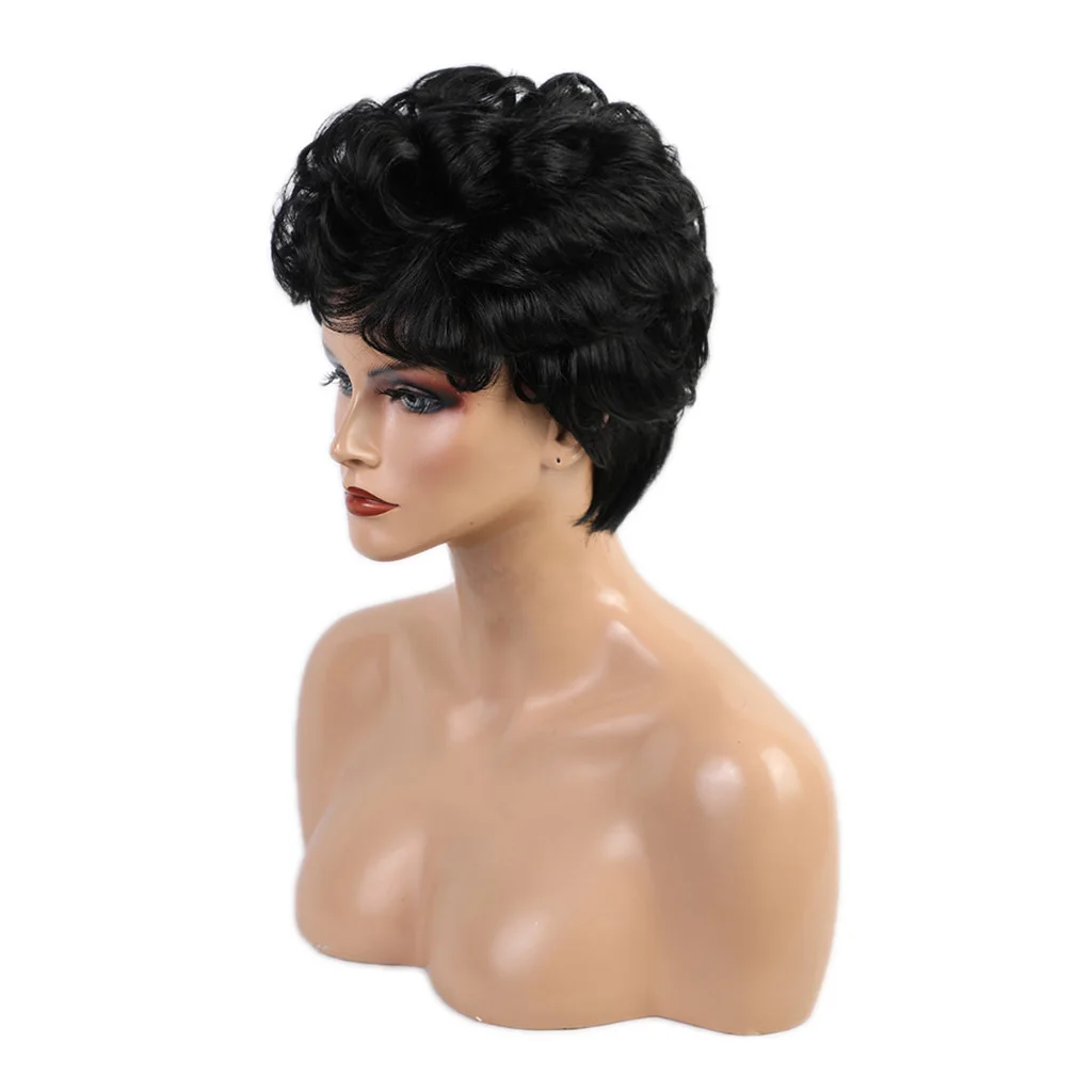 

Short Curly Wig For African American Women Black Daily Bouncy Curl Full Wigs