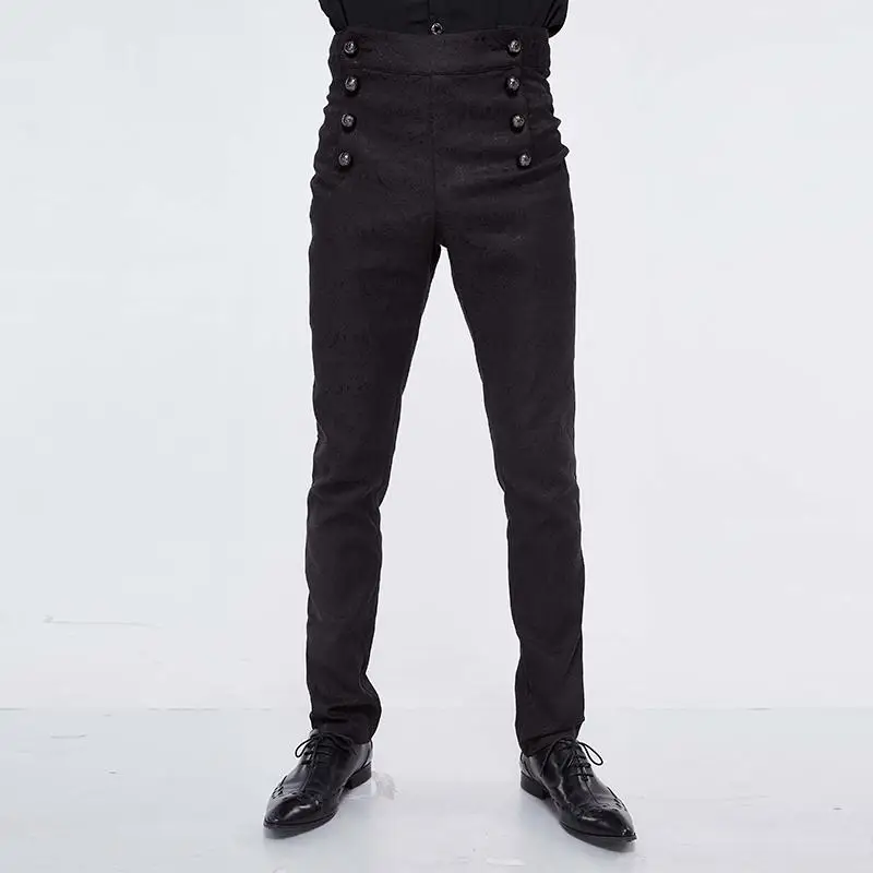 Devil Fashion Мужские готические с высокой талией двубортные жаккардовые брюки PT095