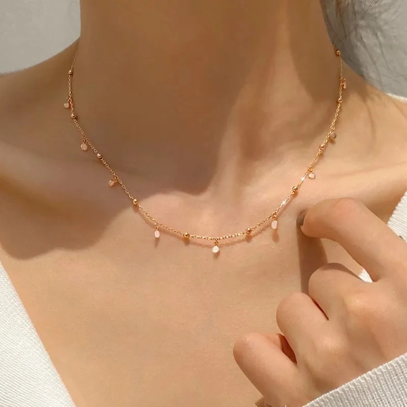 

925 Sterling Silver Gold Color Round Choker Necklace For Fashion Women Minimalist Fine Jewelry Cute Accessories DZ507