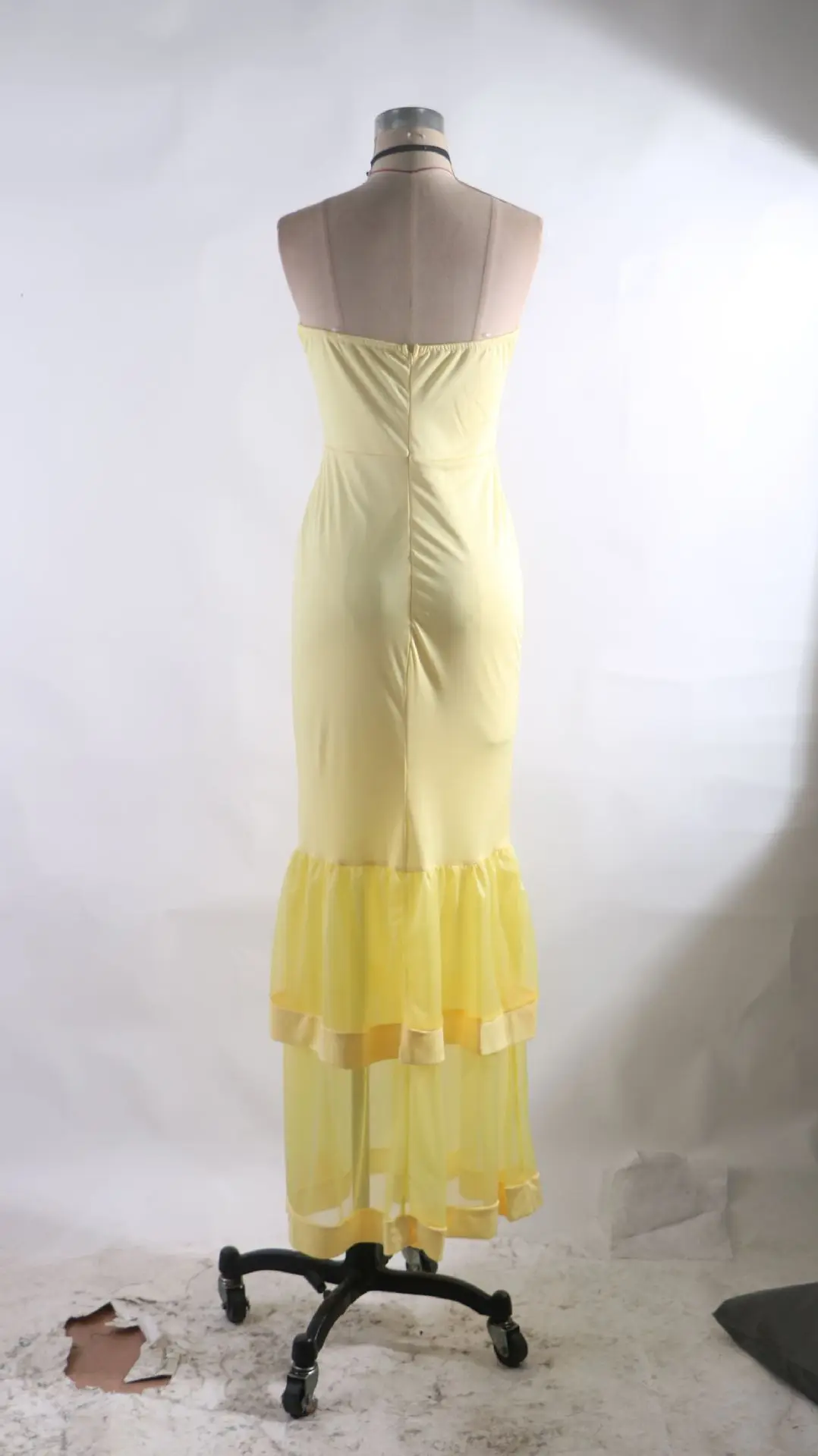 

Yellow Evening Dress Organza Mesh Strapless Formal Party Gown African Women Long Mermaid Graduation Prom Dresses Robe De Soiree
