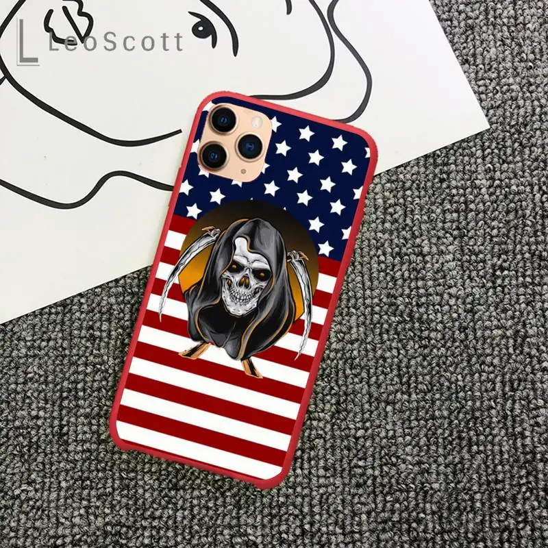 

Cool skull head American flag Phone Case Candy Color for iPhone 11 12 mini pro XS MAX 8 7 6 6S Plus X 5S SE 2020 XR cover shell