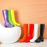 2020 new pu leather winter fall women knee high boots thick heel zipper women long boots fashion candy colors ladies party boots