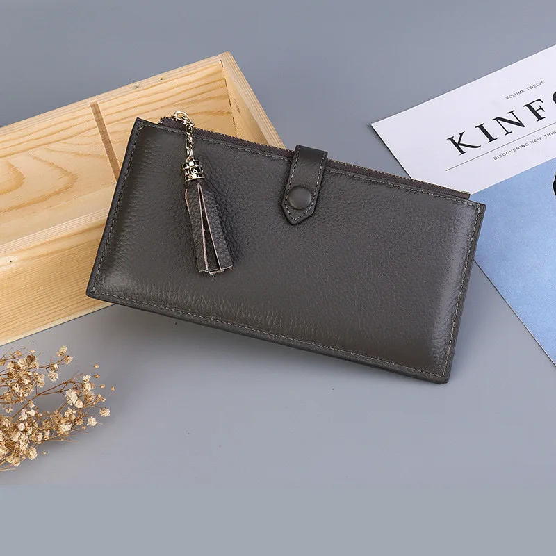 Модные женские кошельки из натуральной кожи, длинные клатчи, Rfid, деловой Футляр для карт, Дамский кошелек для монет, держатель для карт, кошелек для телефона - Цвет: gray