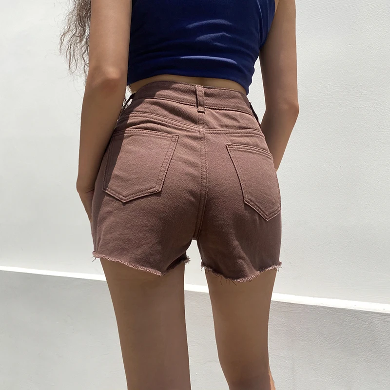 Summer Brown Denim Shorts Streetwear Women Ripped Fashion Cargo Pockets Sweatshorts Cotton High Waisted Jean | Женская одежда