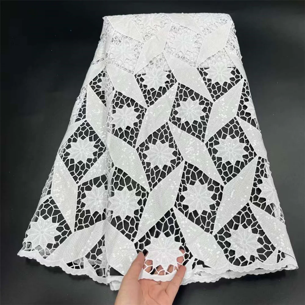 Арикан Водорастворимый Гипюровый Шелковый Кружевной Ткань Высокого Качества Невероятный Белый Цвет Сияющие Пайетки Шнур W873.