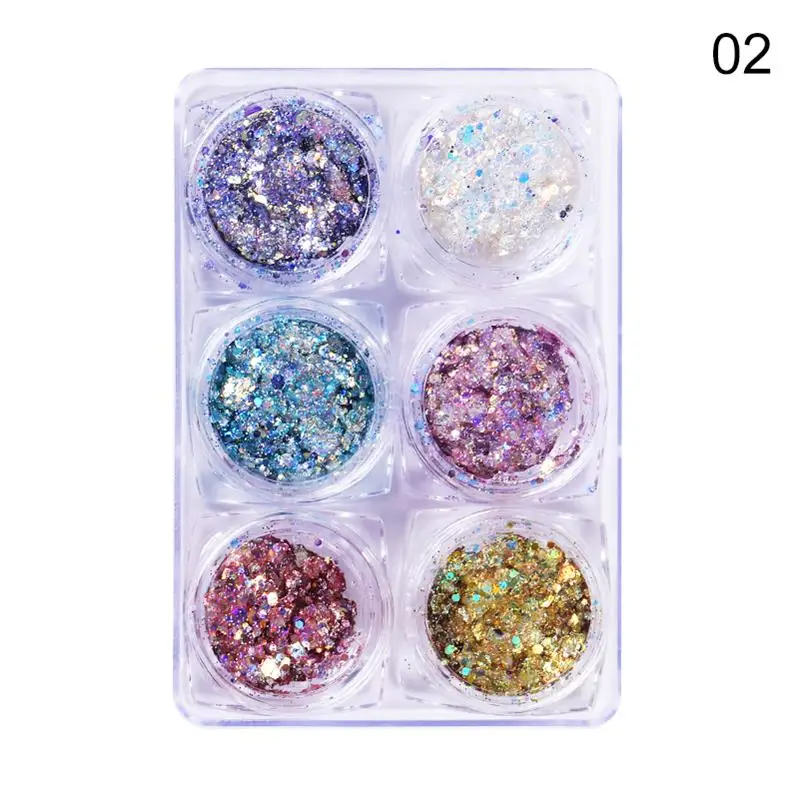 6 boxes-02 6 коробок/набор серебро розовое золото серия ногтей Блеск Макияж голографические блестки Звезда Сердце пигмент 1 коробка красочные украшения ногтей - Цвет: 6 boxes-02