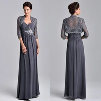 stunning mothers dresses beaded chiffon a line evening dress floor length with lace jacket grey mother of the bride groom dress