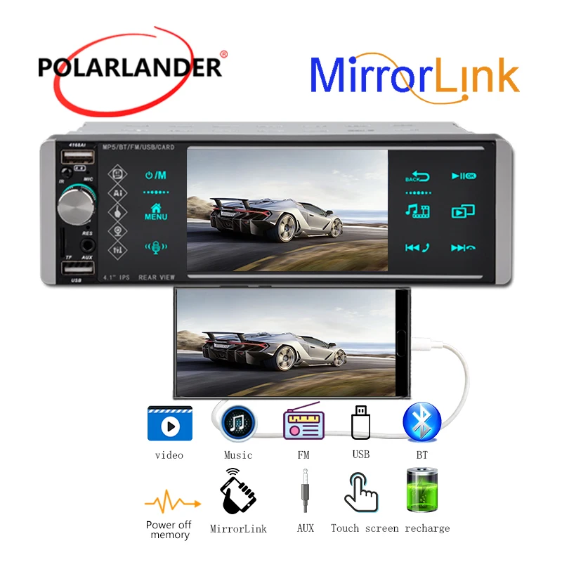 Сенсорный экран 1080P высокое разрешение 1 Din Bluetooth 4 2 MirrorLink автомобильное радио