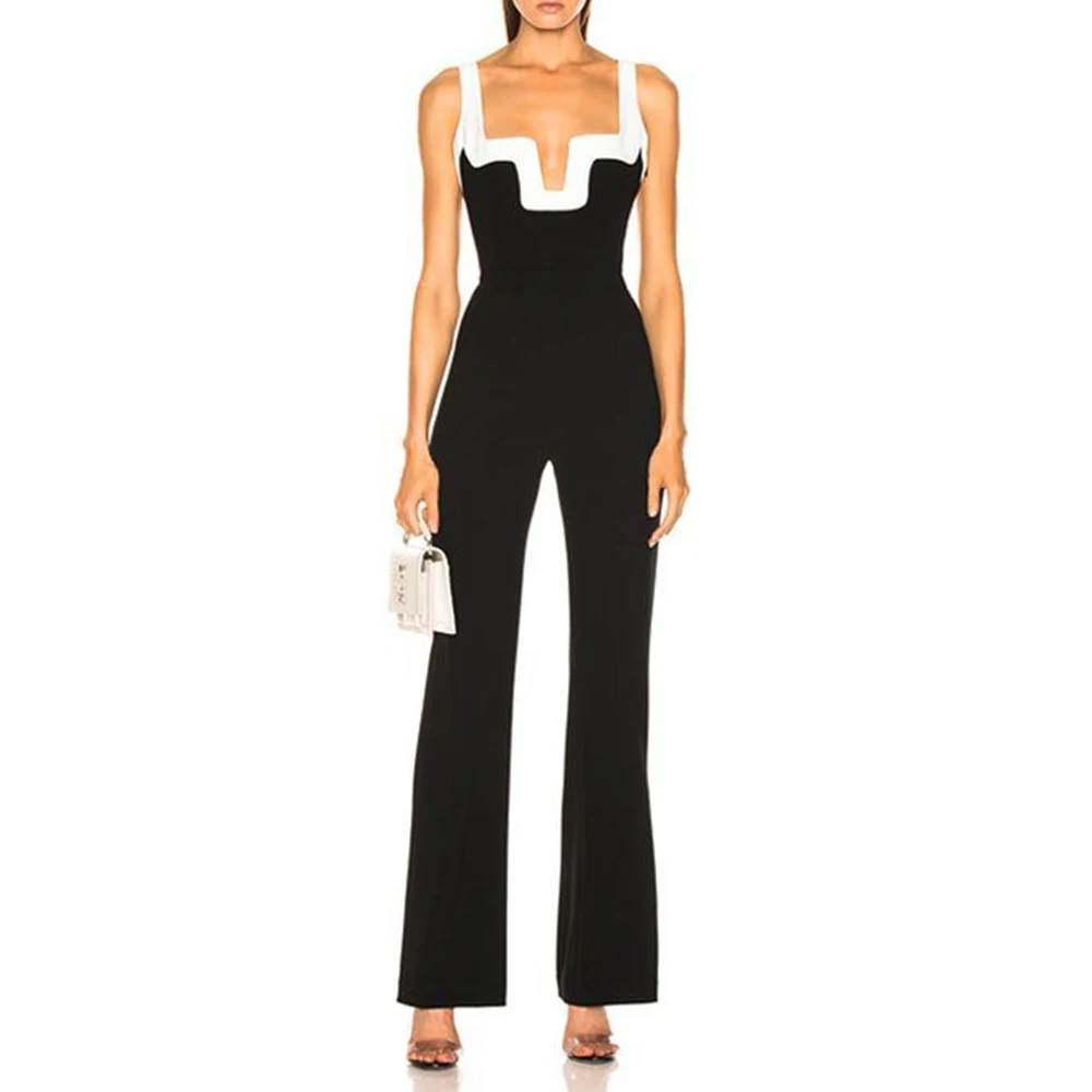 Женский Облегающий комбинезон Ocstrade черный и белый бандажный вечерние