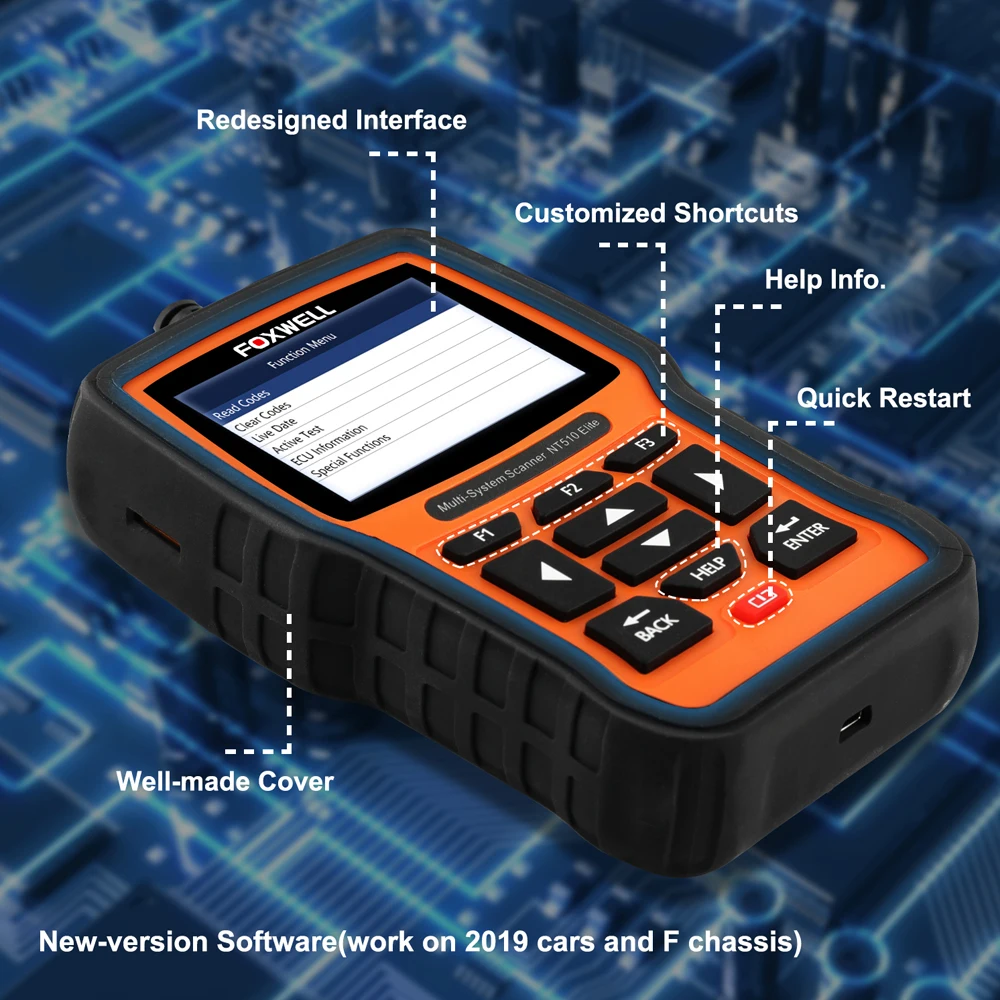 Foxwell NT510 Elite OBD Автомобильный диагностический инструмент Автомобильный сканер полная система ABS SRS подушка безопасности DPF EPB сброс масла ODB2 OBD2 сканер