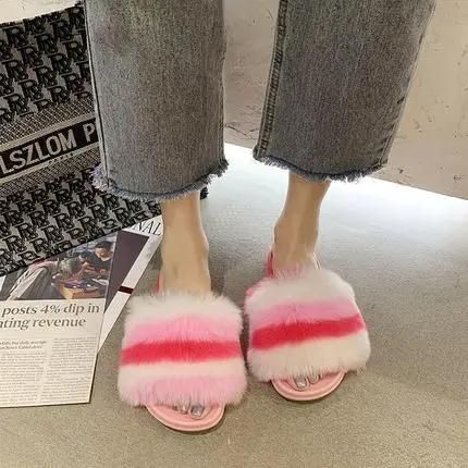 

2021 spring and autumn new color plush cotton slippers women fashion all-match flat-bottomed large size women's slippers