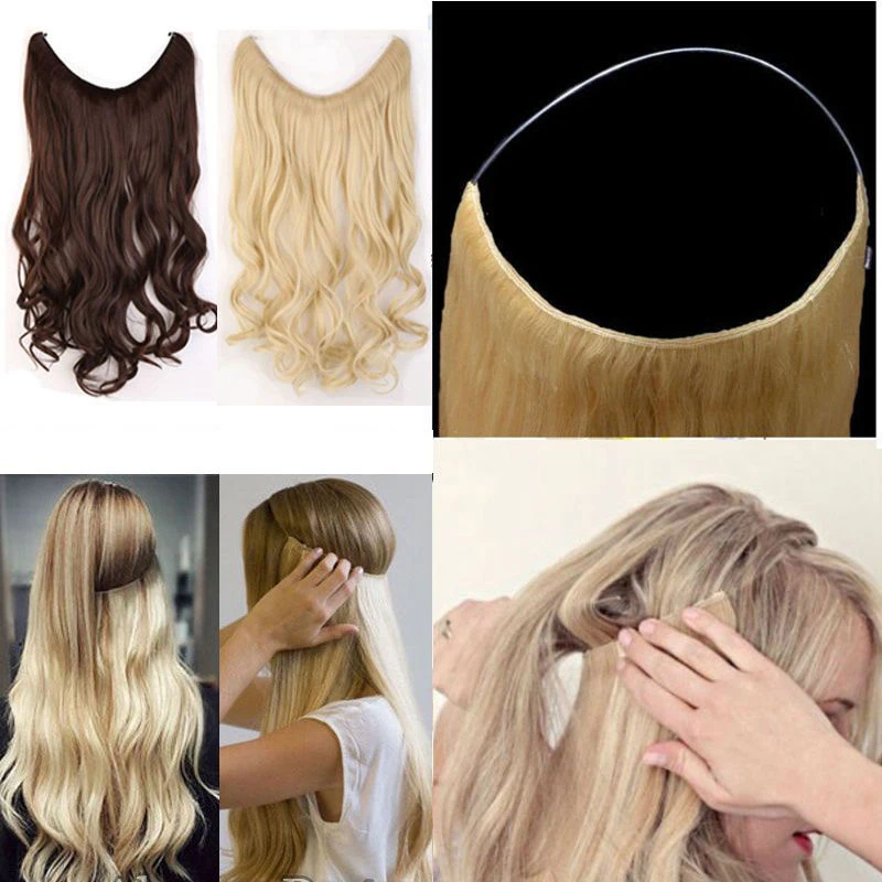 

LIANGMO Women's Invisible Fish Line Clip in One Piece Hair Extension Natural Wavy Long High Temperature Synthetic Fake Hairpiece