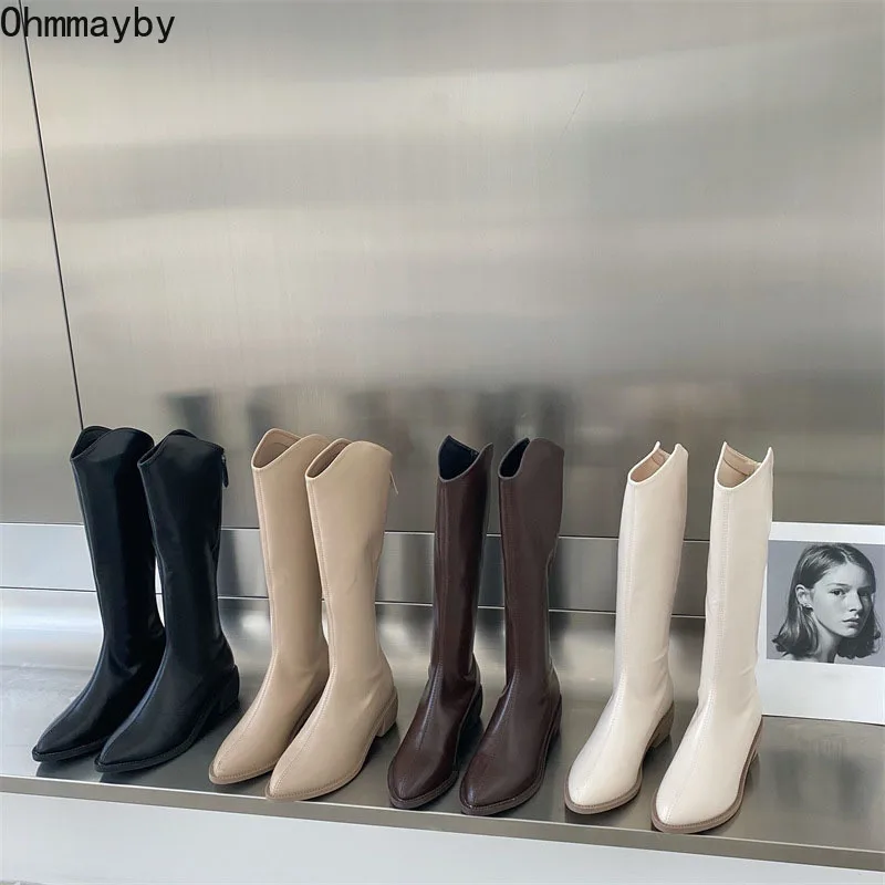 

Зимние женские сапоги до колена, женские модные длинные сапоги с острым носком, прошитая женская обувь на молнии, женские сапоги 2021, осенние ...