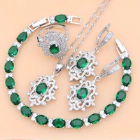 vintage fashion silver 925 jewelry sets green zircon beads for women stones bohemian earrings rings necklace set dropshipping
