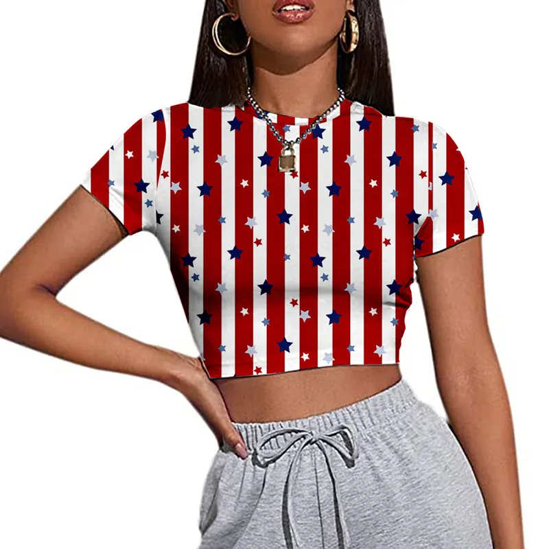 Женская футболка с принтом в виде американской звезды 4 июля летняя полоску