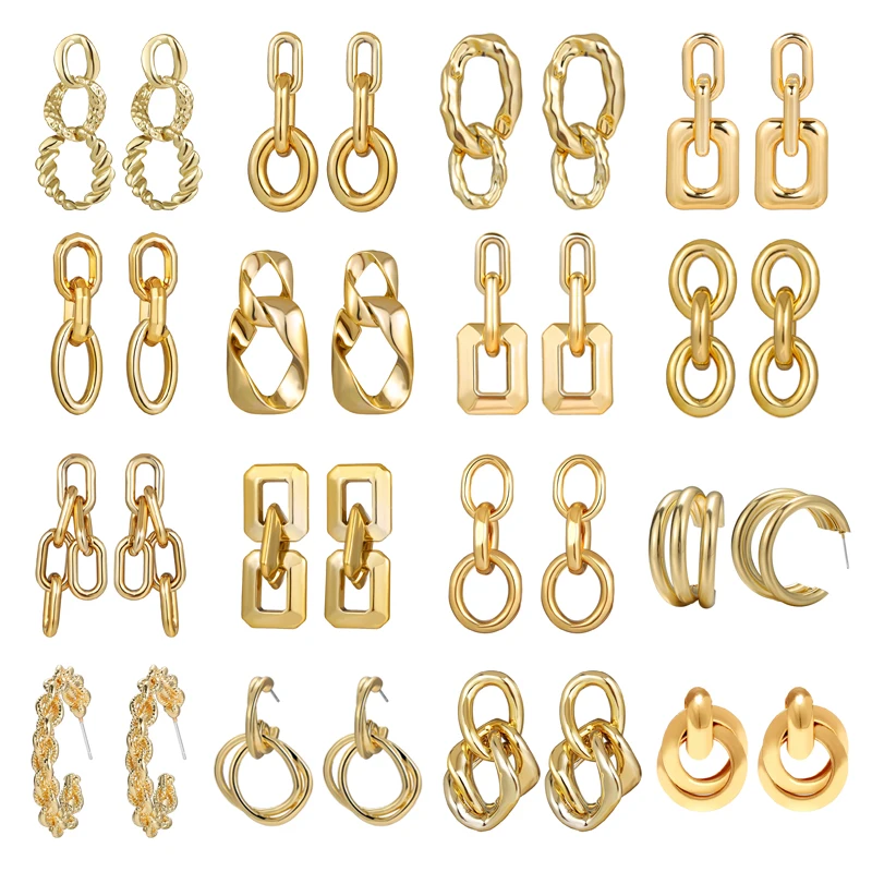 

Женские нестандартные металлические серьги, в стиле панк, с цепочкой золотого цвета, массивные ювелирные украшения