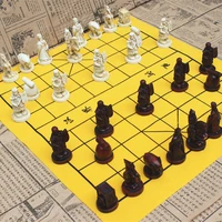 chinese chess game set new traditional resin chess pieces suede leather chessboard high quality chess board game retro