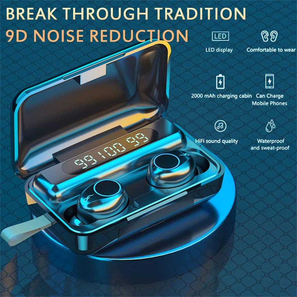 Наушники вкладыши TWS Bluetooth гарнитура 5 0 F9 Беспроводной Hi Fi мини in Ear спортивные