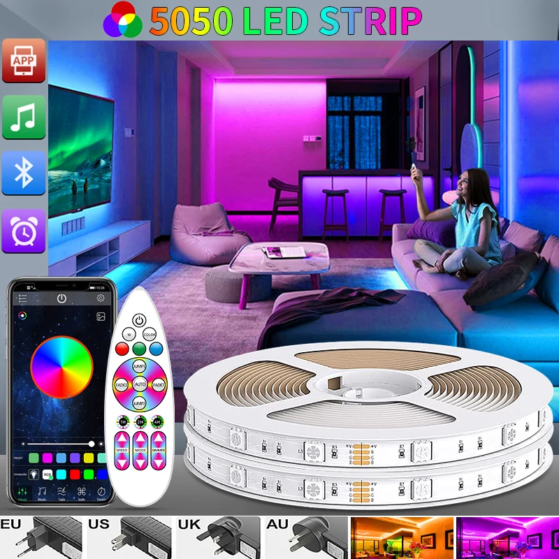Светодиодная лента Rgb 5050 для декора комнаты контроллер с приложением и