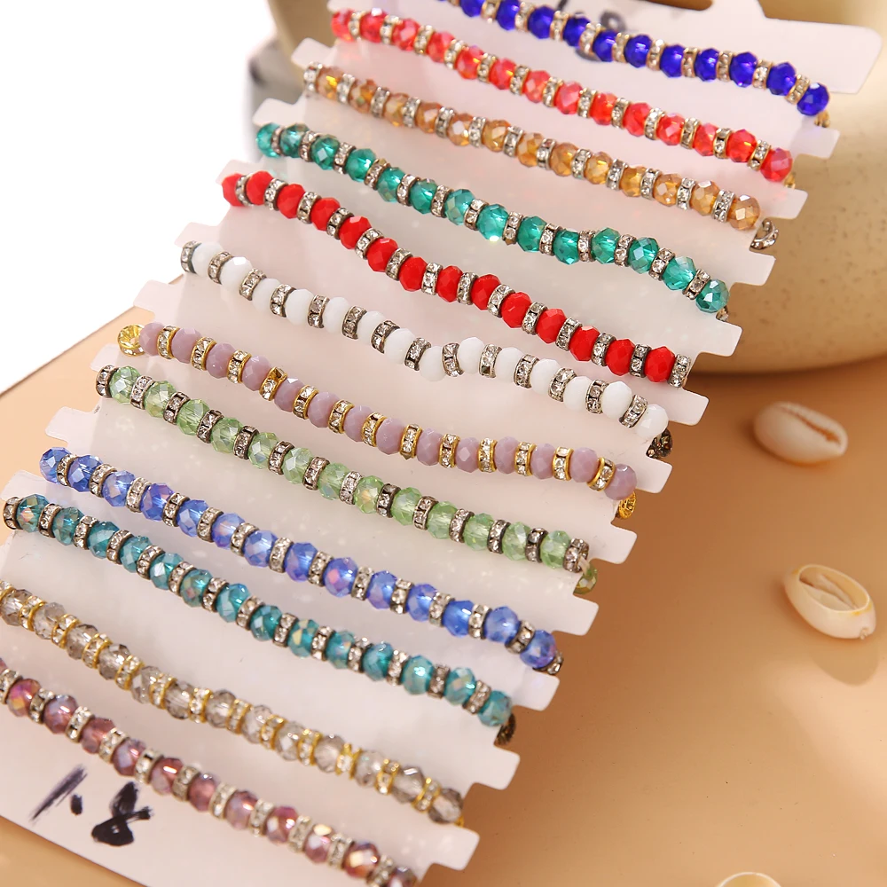 

2021 Charm Jewelry 12 Pieces/Set Multilayer Cuff Bracelet Retro Colorful Crystal Tassel Adjustable Bracelet for Women