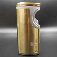 cohiba fashion windproof cigar lighter 3 flame jet torch lighters metal cigarette refillable lighter with built in cigar punch