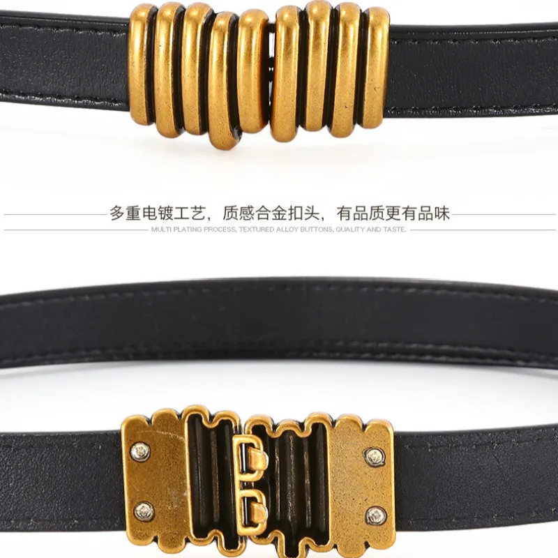 

Fashion Women Waist Belt Simple Non - Hole Thin Genuine leather Size Adjustable New Decorative Luxury Cowhide Belts Black Brown