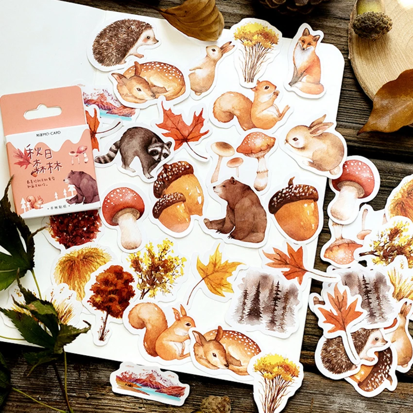 

20packs wholesale Kawaii Autumn forest animals Label Stickers Cartoon Diary Adhesive Scrapbooking Decorative DIY 44*44mm