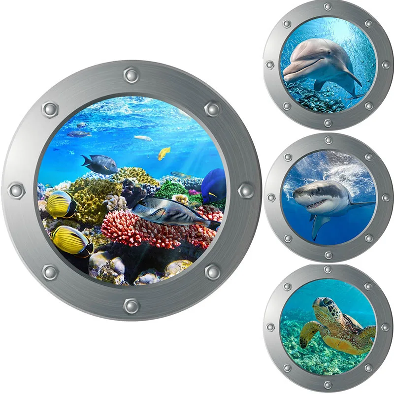 

3D Submarine Fake Window Seabed Animal Wall Stickers Kids Rooms Living Room Bedroom Home Decoration Decals Mural Poster Sticke