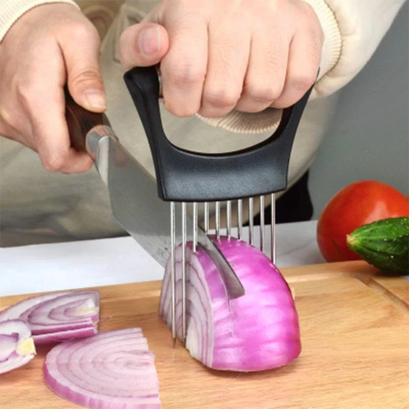 

Stainless Steel Food Slice Assistant Vegetable Holder Onion Cutter Chop Fruit Vegetables Cutter Slicer Tomato Cutter Knife