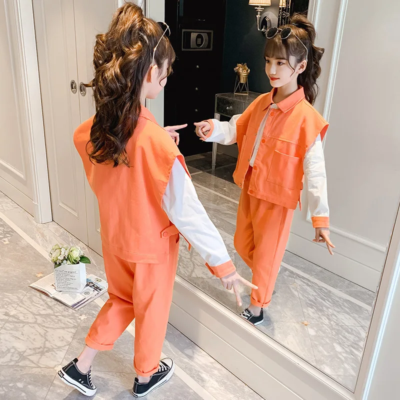 

2021 Spring Summer Children's Clothes Set Baby Girls Vest +Sweatshirts+Pants 3pcs/Set Kids Birthday Gift Teenage Girl Clothing