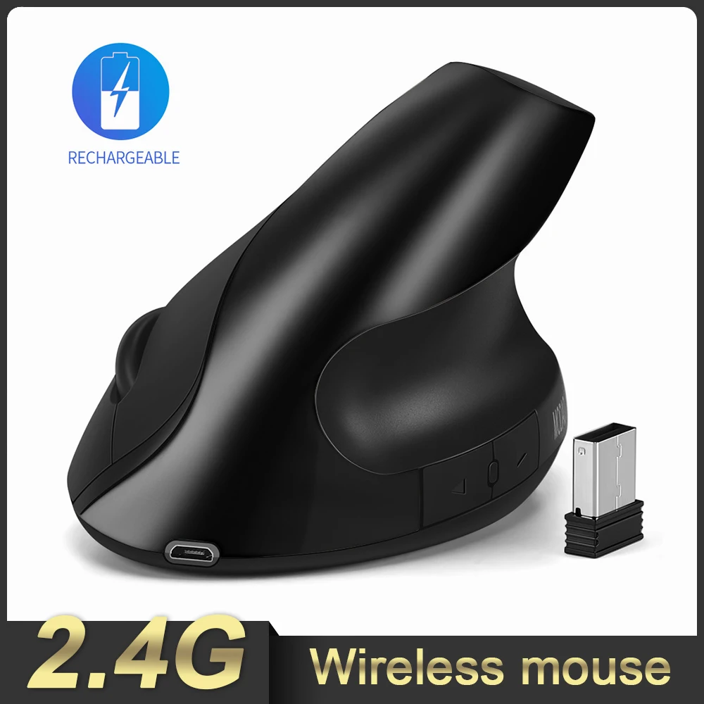 

2.4Ghz Wireless Vertical Mouse 3 DPI Rechargeable Gaming Mouse Ergonomic Computer Optical Mice for Home Office Gamer Black
