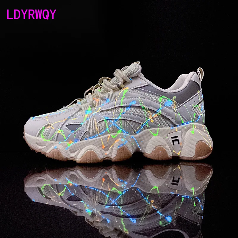 

LDYRWQY 2021 new summer Korean fashion lace-up color matching casual shallow mesh breathable flat shoes