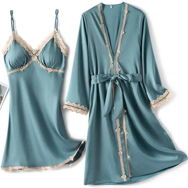 

Летний женский Атласный халат и ночная рубашка, сексуальное кружевное нижнее белье для подружки невесты