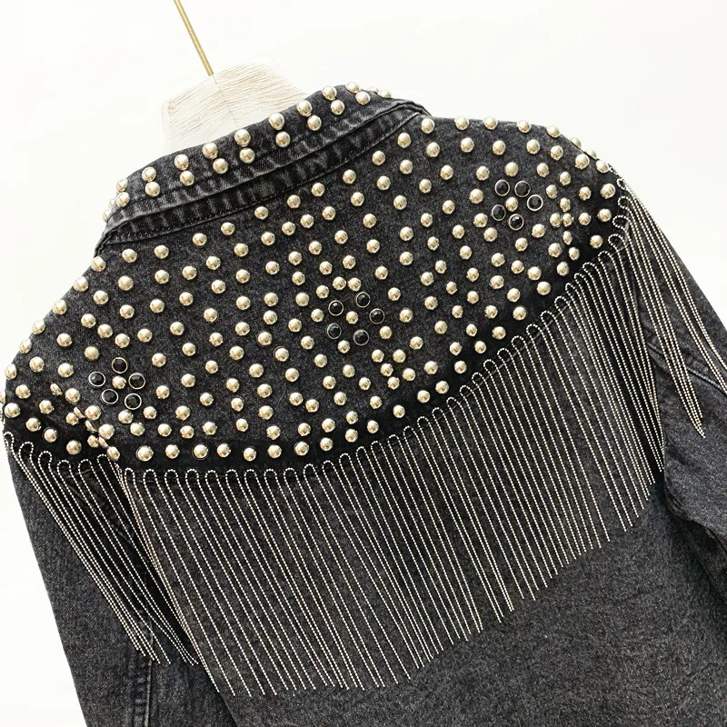 Женская джинсовая куртка в уличном стиле осенняя новая свободная Черная с