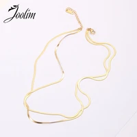 joolim jewelry pvd gold finish double layer herringbone necklace stylish stainless steel necklace