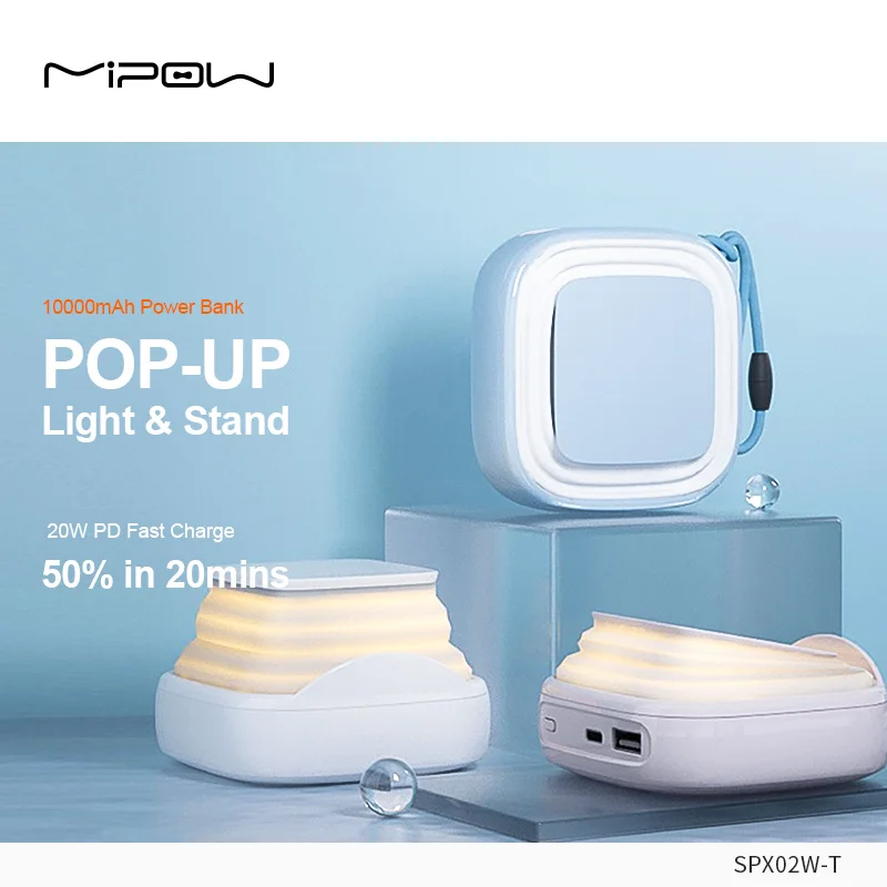 MIPOW Power Bank Lamp Bracket Design Wireless Charger frees hipping 10000mAh QI Portable Charger Fast Charging For iPhone Xiaomi
