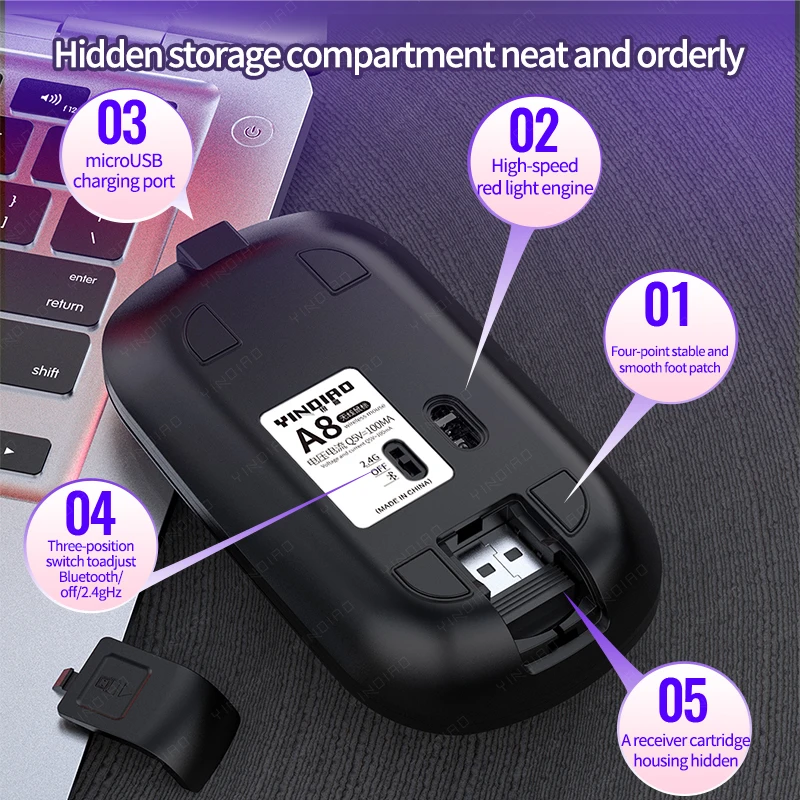 

Rechargeable 1600DPI office bluetooth wireless mouse mute ultra-thin portable wireless mouse for office and gaming