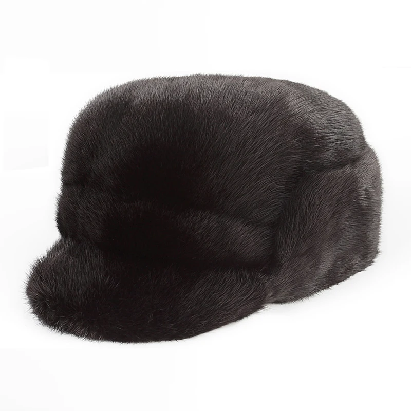Мужская шапка из меха норки Белая теплая для осени и зимы 2019|Мужские шапка-бомбер|