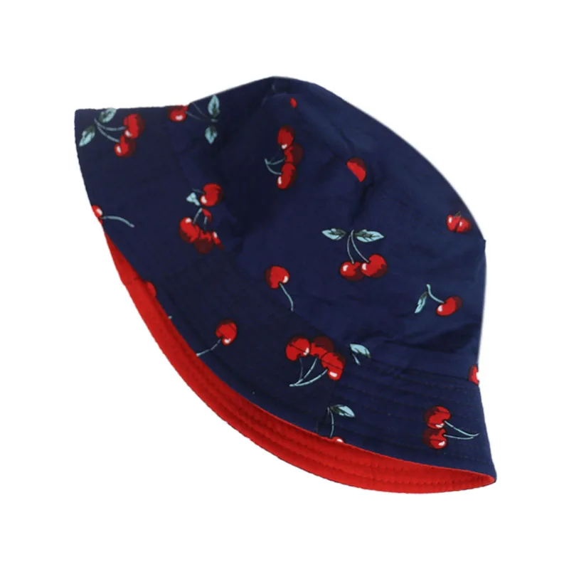 Панама женская с принтом вишни белая темно-синяя | Аксессуары для одежды