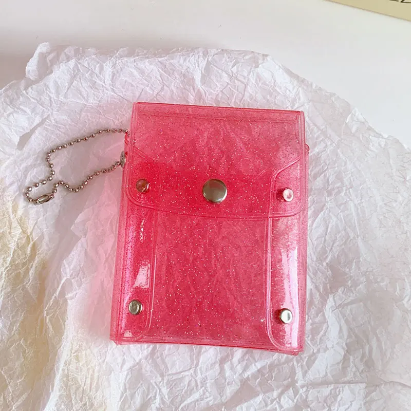 

Kawaii Sequins Key Chain Lipstick Bag Jelly Color Transparent Hasp Snap Button Card Holder Mini Bag Coin Purse PVC Storage Bag