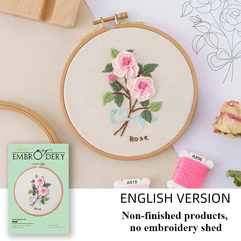 Beginner DIY Stamped Embroidery Starter Kit Colorful Flowers Plants Pattern Cloth Threads Tools Decor Artwork | Дом и сад