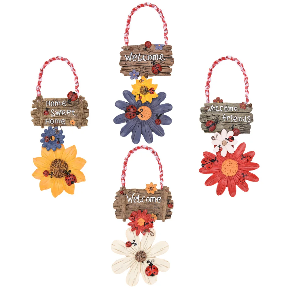 

Home Decor Door Hanging Welcome Sign Ornaments House Number Ladybug Flowers 4pcs Resin Seven Star