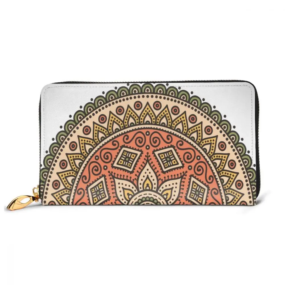

Mandala Vintage Leather Long Wallet for Credit Card Holder Clutch Bags Unisex Leather Large Capacity