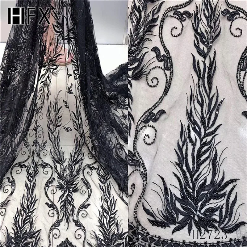 HFX Черное вечернее платье французское кружево Роскошная ручная работа вышитая